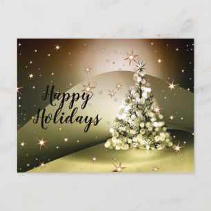 Christmas Greeting Golden Tree Shiny Sparkle Stars Postcard