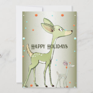 Christmas Greeting Green Deers Holidays Cute Holiday Card