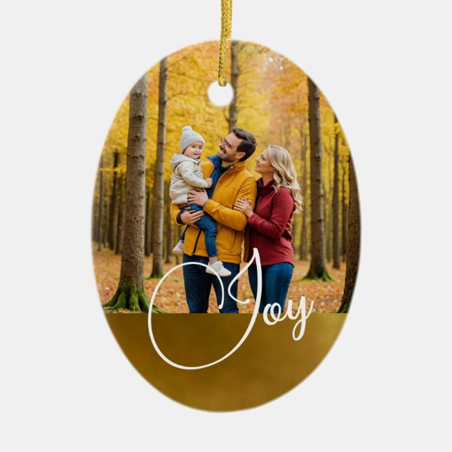Christmas Greeting Joy Photo Ceramic Ornament (Front)
