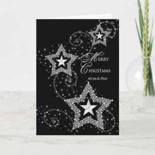 Christmas Greeting- Mom & Dad - Sparkly Stars Holiday Card