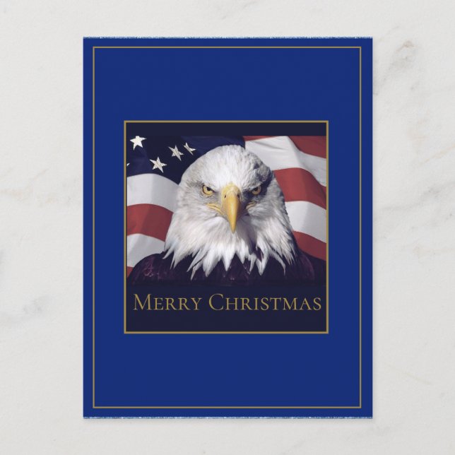 Christmas Greeting Postcard American Flag & Eagle (Front)