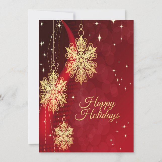 Christmas Greeting Red Golden Snowflakes     Holiday Card (Front)