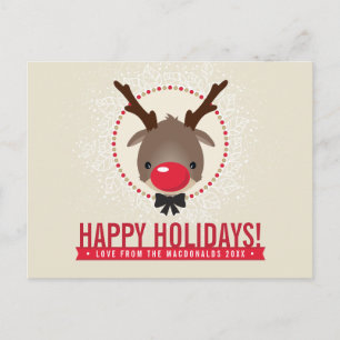 CHRISTMAS GREETING red nose reindeer rudolph gold Holiday Postcard