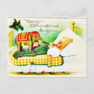 Christmas greeting with an elephant wishes a baby holiday postcard