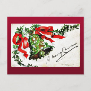 Christmas greeting with bell with ribbons holiday postcard