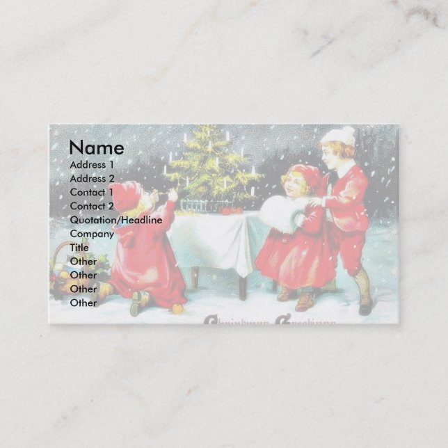 Christmas greeting with children playing around th business card (Front)