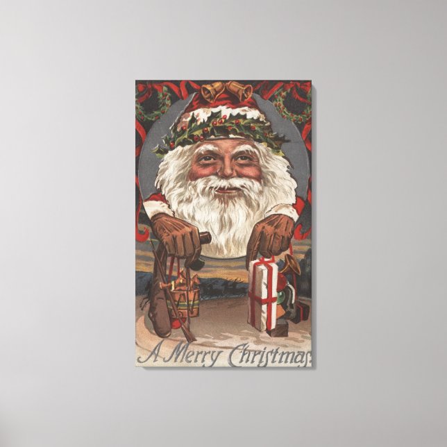 Christmas GreetingBig Santa Head Canvas Print (Front)