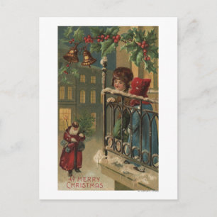 Christmas GreetingKids Watching Santa Holiday Postcard