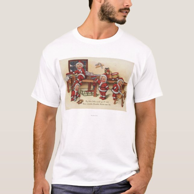 Christmas GreetingLittle Kids on Workbench T-Shirt (Front)