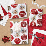 Christmas Greetings 6 Photo Monogram Red Sparkle Wrapping Paper Sheet<br><div class="desc">Showcase 6 repeating photos and your monogram duplicated on each sheet of red ombre sparkle polka dot pattern on white with a different Christmas holiday season greeting on each sheet: HAPPY HOLIDAYS, SEASON'S GREETINGS AND PEACE LOVE JOY. PHOTO TIP: For fastest/best results, choose a photo with the subject in the...</div>