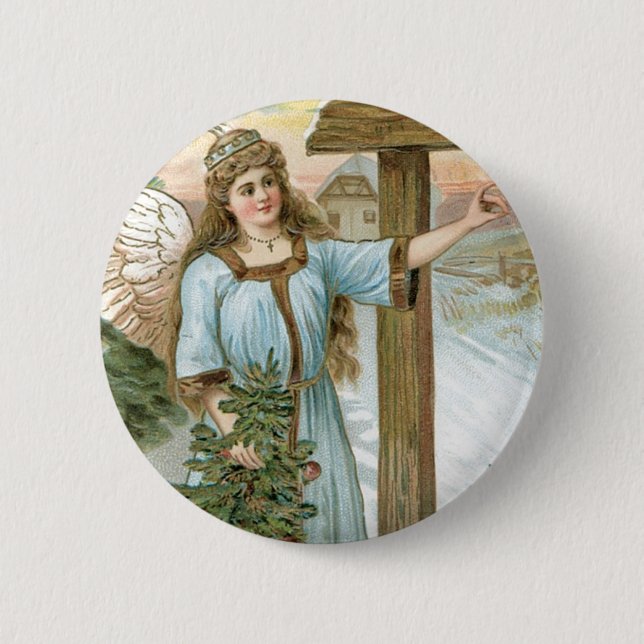 Christmas Greetings Angel 2 Inch Round Button (Front)