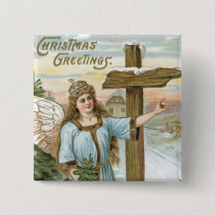 Christmas Greetings Angel 2 Inch Square Button