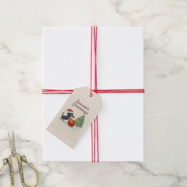Christmas Greetings Dachshund  Gift Tags (With Twine)