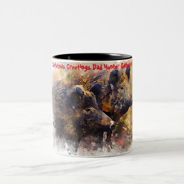 Christmas Greetings Dad Hunter Gatherer Two-Tone Coffee Mug (Center)