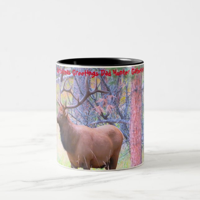 Christmas Greetings Dad Hunter Gatherer Two-Tone Coffee Mug (Center)