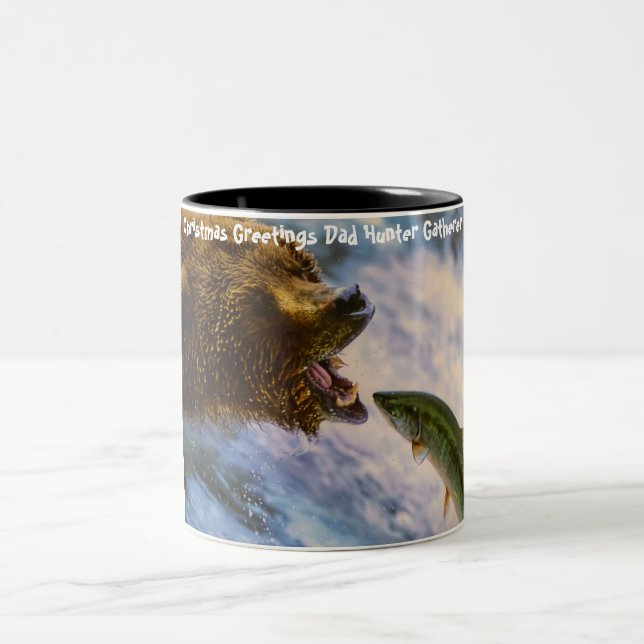 Christmas Greetings Dad Hunter Gatherer Two-Tone Coffee Mug (Center)