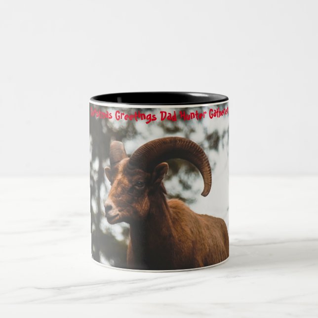 Christmas Greetings Dad Hunter Gatherer Two-Tone Coffee Mug (Center)