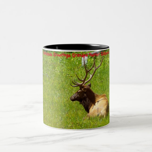 Christmas Greetings Grandpa Hunter Gatherer Two-Tone Coffee Mug (Center)