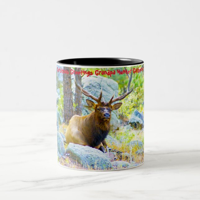 Christmas Greetings Grandpa Hunter Gatherer Two-Tone Coffee Mug (Center)