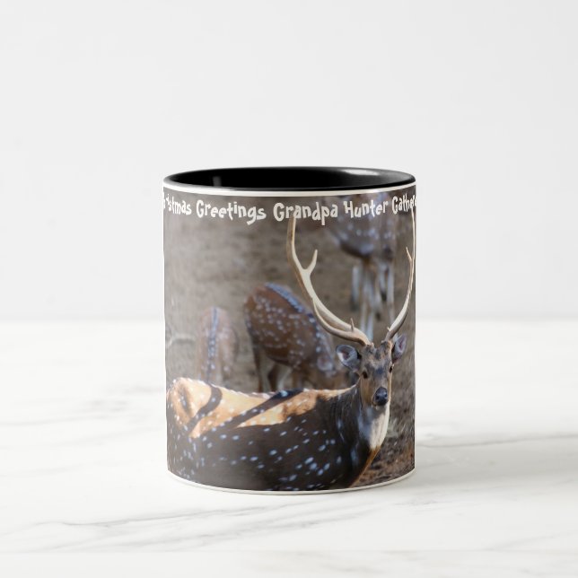 Christmas Greetings Grandpa Hunter Gatherer Two-Tone Coffee Mug (Center)
