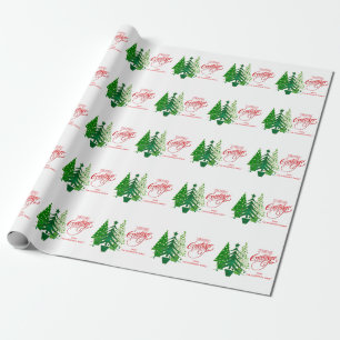 Christmas Greetings, Green Trees Wrapping Paper