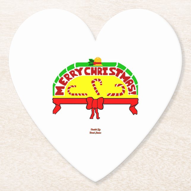 Christmas Greetings Heart Paper Coaster (Front)