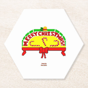 Christmas Greetings Hexagon Paper Coaster