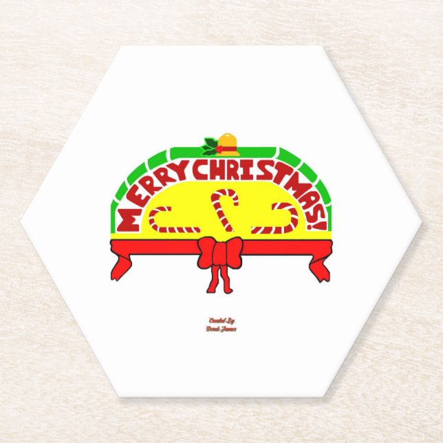 Christmas Greetings Hexagon Paper Coaster (Front)