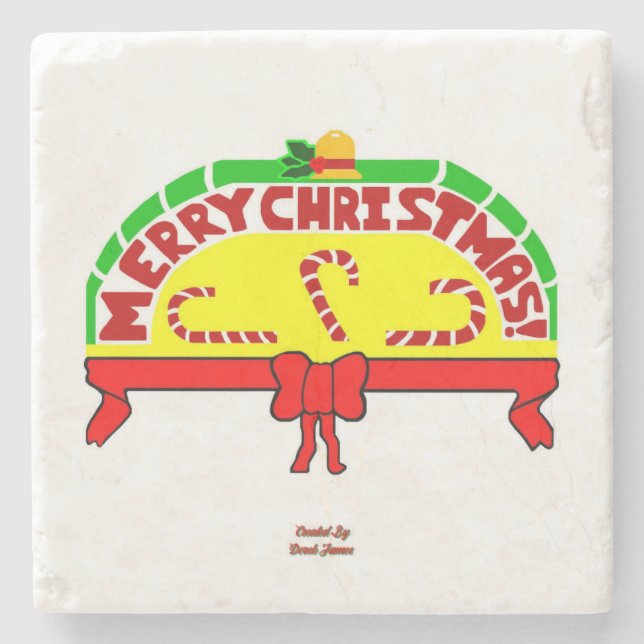 Christmas Greetings Marble Stone Coaster (Front)