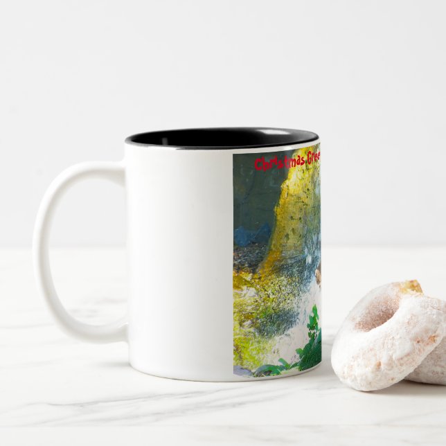Christmas Greetings My Hunter Gatherer Two-Tone Coffee Mug (With Donut)
