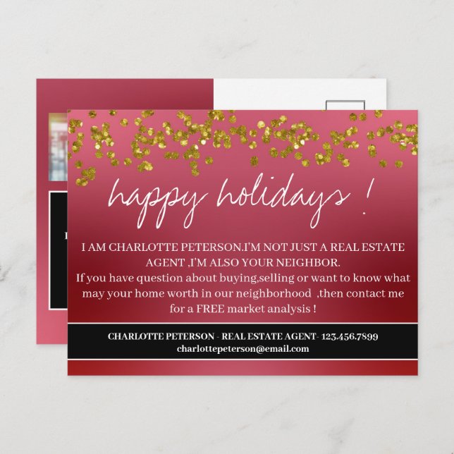 Christmas Greetings Real Estate Agent Farming Holiday Postcard (Front/Back)