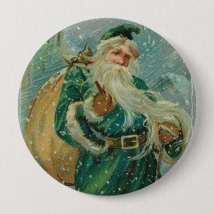 Christmas Greetings-Retro Santa Claus Postcard 4 Inch Round Button
