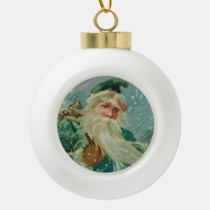 Christmas Greetings-Retro Santa Claus Postcard Ceramic Ball Christmas Ornament