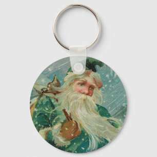 Christmas Greetings-Retro Santa Claus Postcard Keychain