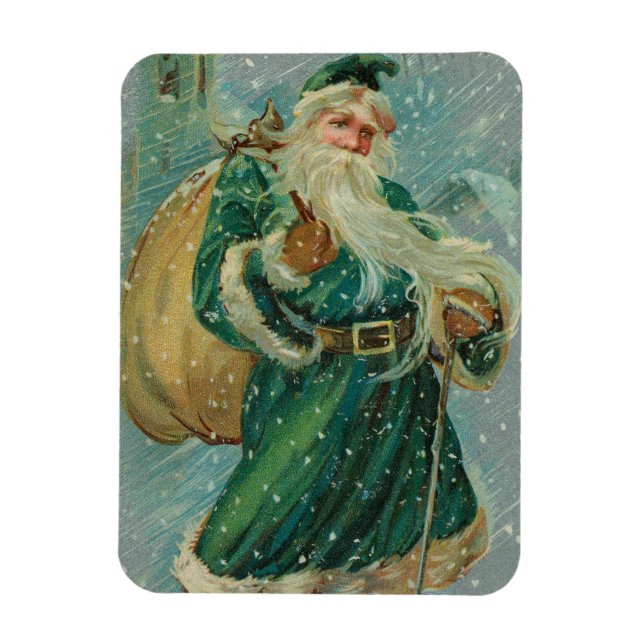 Christmas Greetings-Retro Santa Claus Postcard Magnet (Vertical)