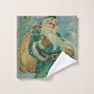 Christmas Greetings-Retro Santa Claus Postcard Wash Cloth