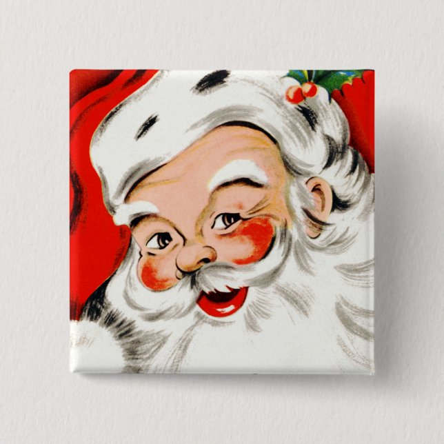 Christmas Greetings Santa 2 Inch Square Button (Front)