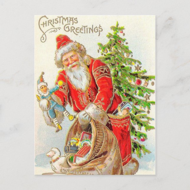 Christmas Greetings Santa Holiday Postcard (Front)