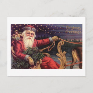 Christmas Greetings Santa Sleigh Holiday Postcard