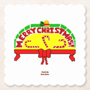Christmas Greetings Scalloped Square Paper Coaster