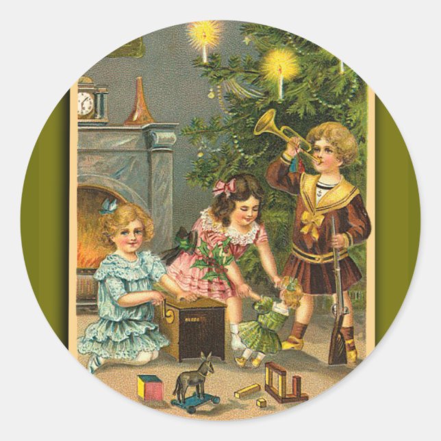 Christmas Greetings Victorian Art Xmas Cards Classic Round Sticker (Front)