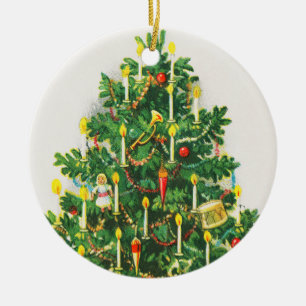 Christmas Greetings, vintage card, Christmas Tree Ceramic Ornament