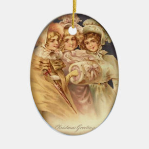 Christmas Greetings Vintage Ceramic Ornament