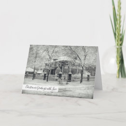 Christmas Greetings Wintry Snow Covered Home Icy Holiday Card