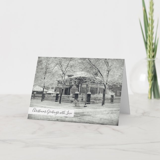 Christmas Greetings Wintry Snow Covered Home Icy Holiday Card (Front)