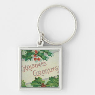 Christmas Greetings with Holly Keychain