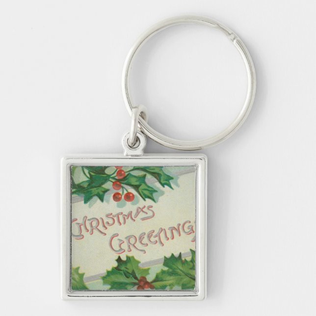 Christmas Greetings with Holly Keychain (Front)
