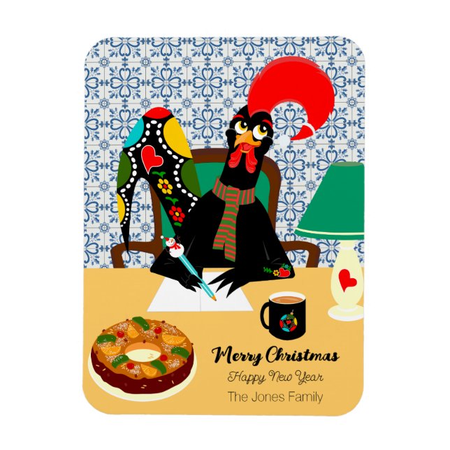 Christmas greetings with Portuguese Rooster card Magnet (Vertical)