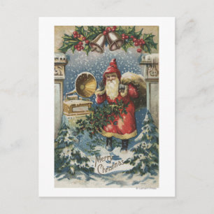 Christmas GreetingSanta and Record Player Holiday Postcard