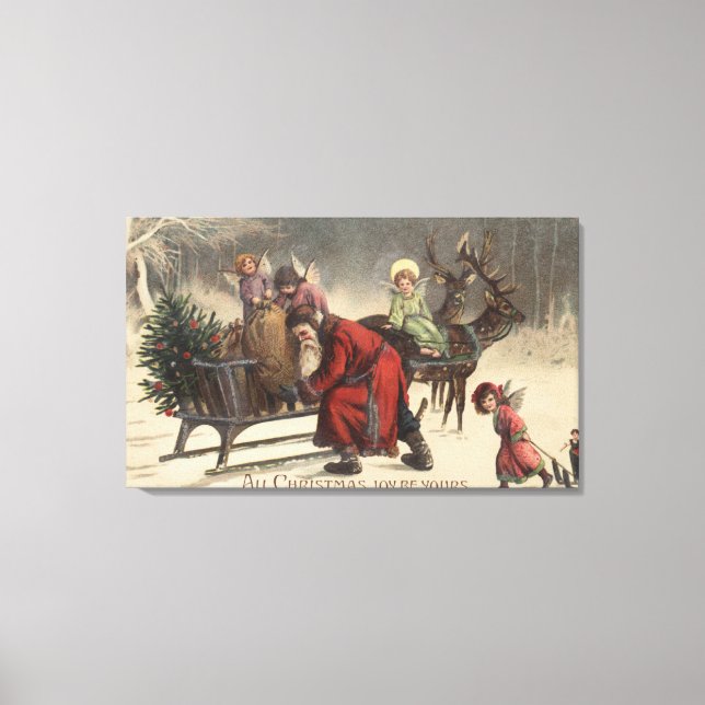 Christmas GreetingSanta and Sleigh Canvas Print (Front)